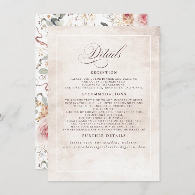 Colourful Flowers Elegant Boho Wedding Details Enclosure Card (Front/Back)