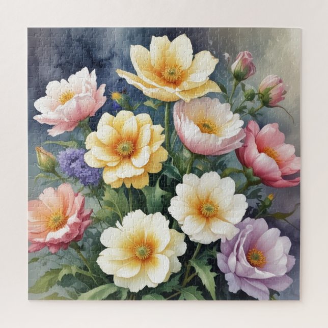 Colourful Flowers Elegant Watercolor Painting Jigsaw Puzzle (Vertical)