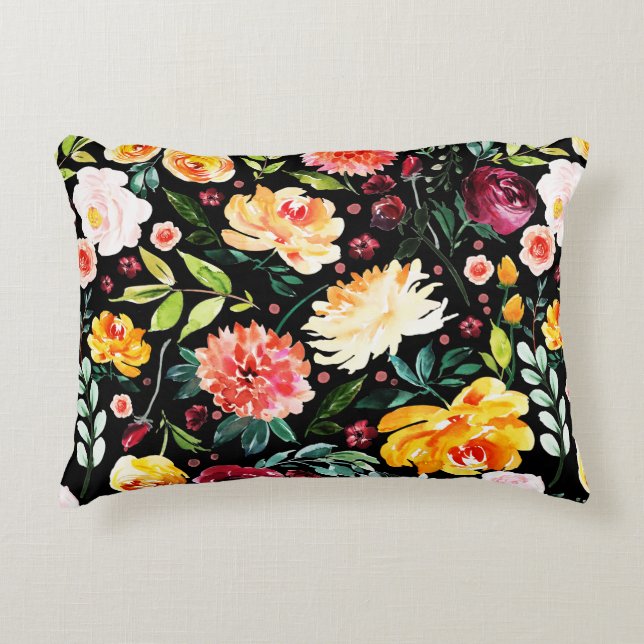 Colourful Flowers Explosion Pattern Accent Pillow (Front)