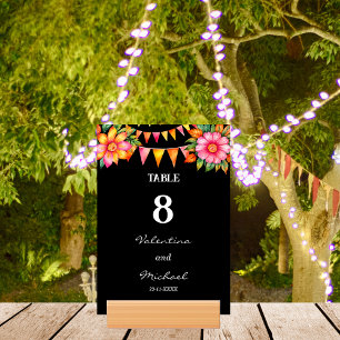 Colourful Flowers Fiesta Mexican Wedding Table Number