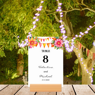 Colourful Flowers Fiesta Mexican Wedding   Table Number