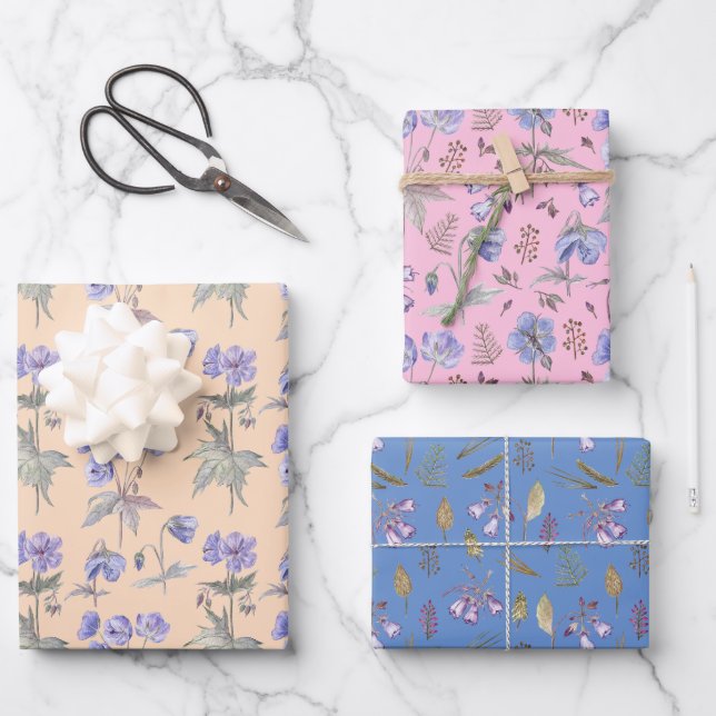 Colourful Flowers Floral Garden Seamless Pattern Wrapping Paper Sheet (Front)
