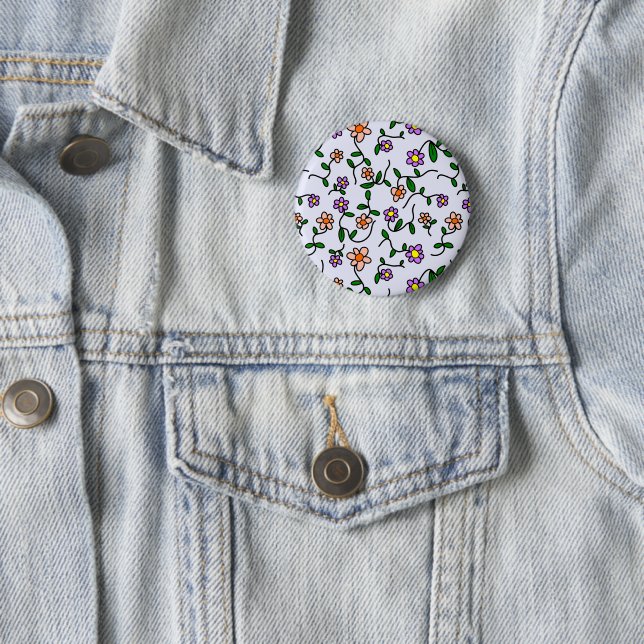 Colourful Flowers, Floral Pattern, Greenery, Boho 2 Inch Round Button (In Situ)