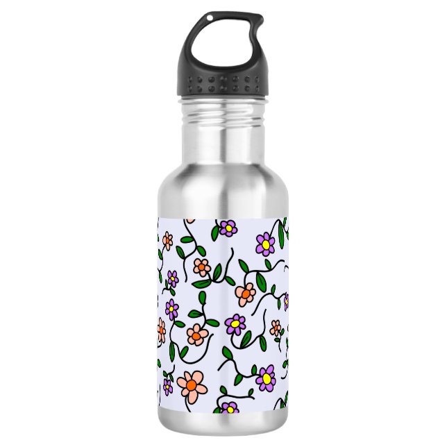 Colourful Flowers, Floral Pattern, Greenery, Boho 532 Ml Water Bottle (Front)
