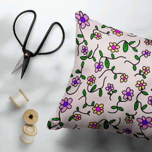 Colourful Flowers, Floral Pattern, Greenery, Boho Accent Pillow