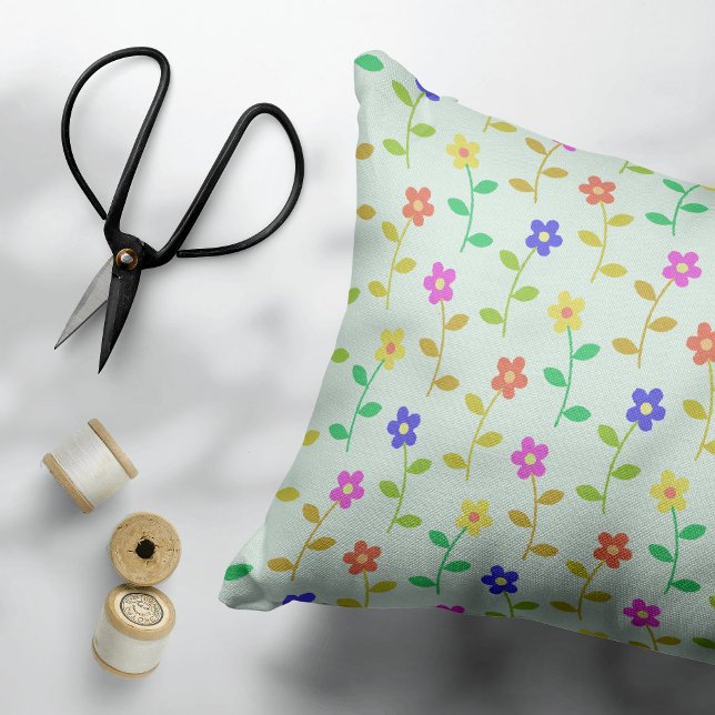 Colourful Flowers, Floral Pattern, Greenery, Boho Accent Pillow (Creator Uploaded)