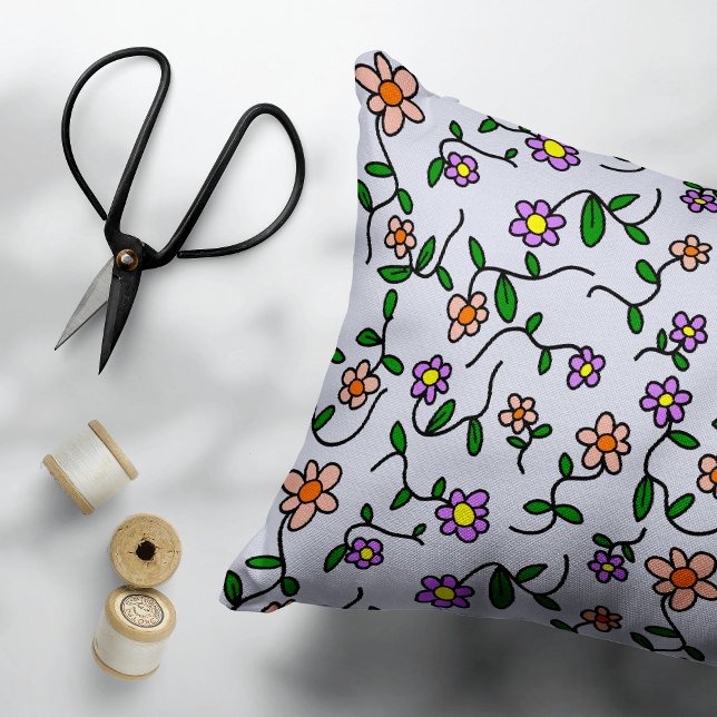 Colourful Flowers, Floral Pattern, Greenery, Boho Accent Pillow (Creator Uploaded)