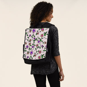 Colourful Flowers, Floral Pattern, Greenery, Boho Backpack
