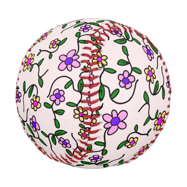 Colourful Flowers, Floral Pattern, Greenery, Boho Baseball (Angled)