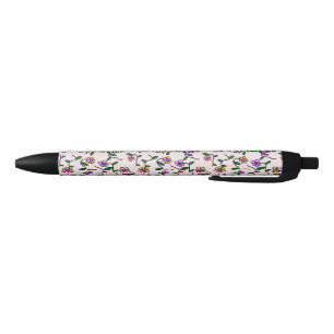 Colourful Flowers, Floral Pattern, Greenery, Boho Black Ink Pen
