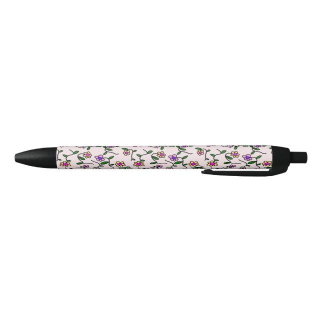 Colourful Flowers, Floral Pattern, Greenery, Boho Black Ink Pen (Bottom)