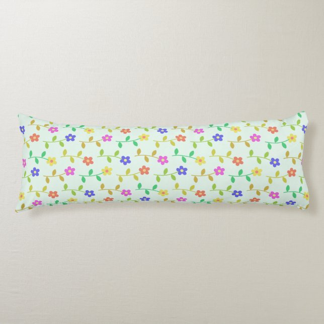 Colourful Flowers, Floral Pattern, Greenery, Boho Body Pillow (Front)