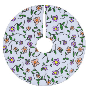 Colourful Flowers, Floral Pattern, Greenery, Boho Brushed Polyester Tree Skirt