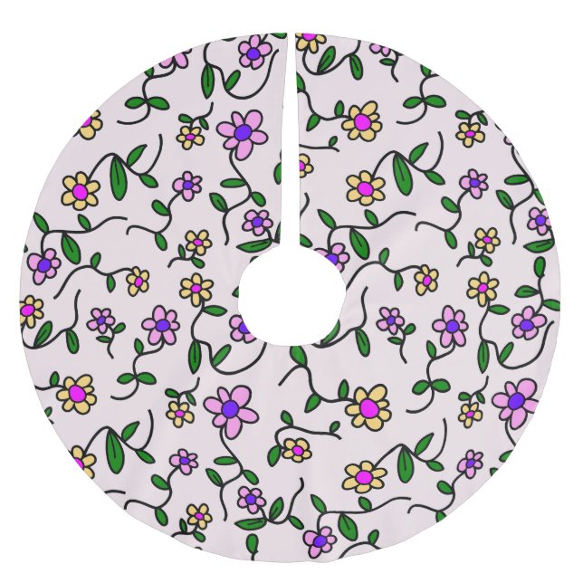 Colourful Flowers, Floral Pattern, Greenery, Boho Brushed Polyester Tree Skirt (Front)