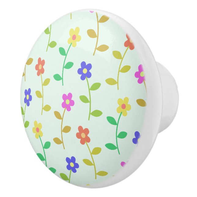 Colourful Flowers, Floral Pattern, Greenery, Boho Ceramic Knob (Right)