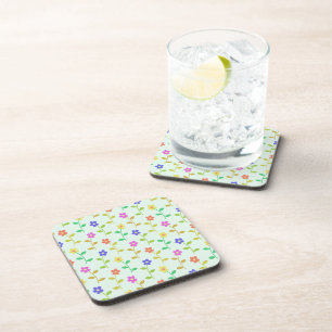 Colourful Flowers, Floral Pattern, Greenery, Boho Coaster