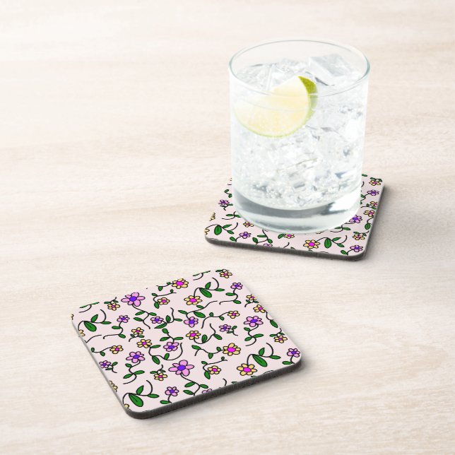 Colourful Flowers, Floral Pattern, Greenery, Boho Coaster (Right Side)