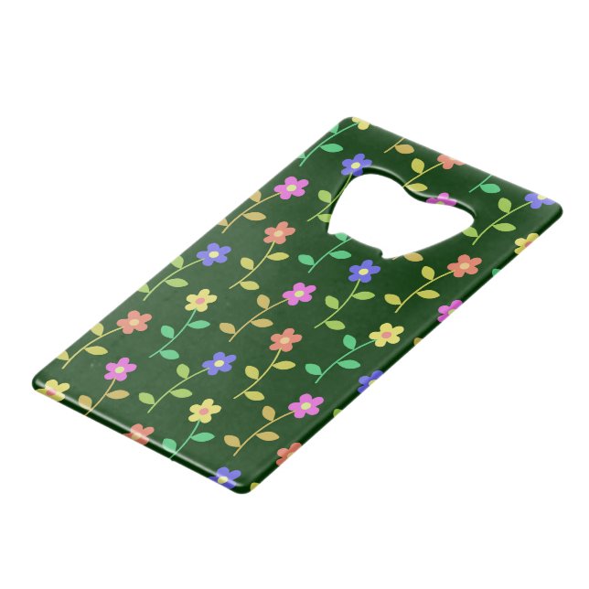 Colourful Flowers, Floral Pattern, Greenery, Boho Credit Card Bottle Opener (Front Angled)