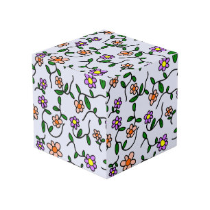 Colourful Flowers, Floral Pattern, Greenery, Boho Cube