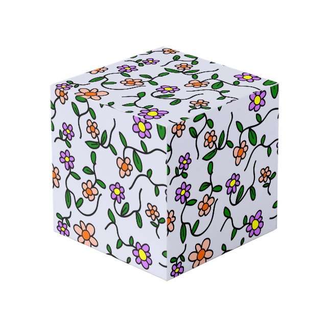 Colourful Flowers, Floral Pattern, Greenery, Boho Cube (Front Angled)