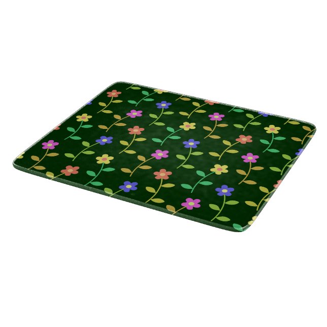 Colourful Flowers, Floral Pattern, Greenery, Boho Cutting Board (Corner)