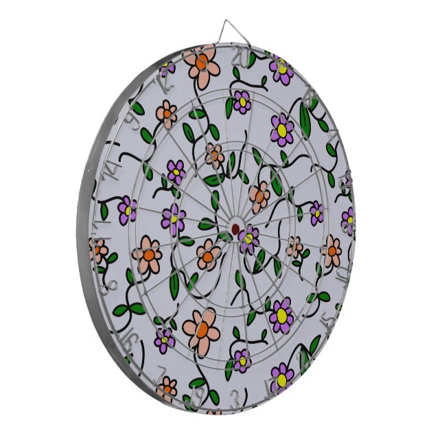 Colourful Flowers, Floral Pattern, Greenery, Boho Dartboard (Front Left)