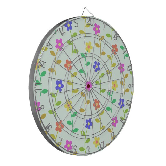 Colourful Flowers, Floral Pattern, Greenery, Boho Dartboard (Front Left)