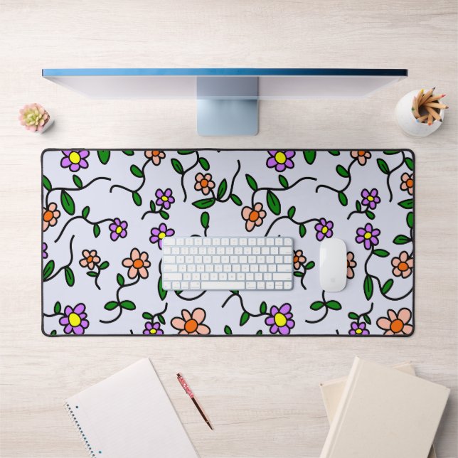Colourful Flowers, Floral Pattern, Greenery, Boho Desk Mat (Office 1)