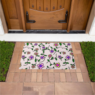 Colourful Flowers, Floral Pattern, Greenery, Boho Doormat
