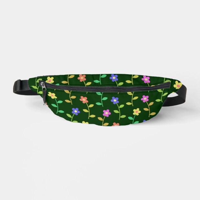 Colourful Flowers, Floral Pattern, Greenery, Boho Fanny Pack (Front)