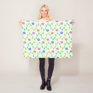 Colourful Flowers, Floral Pattern, Greenery, Boho Fleece Blanket