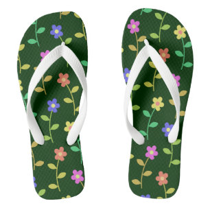 Colourful Flowers, Floral Pattern, Greenery, Boho Flip Flops