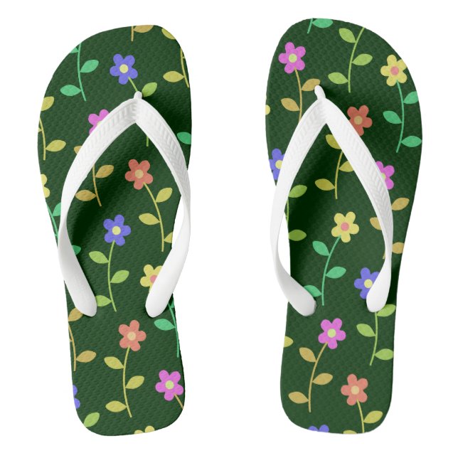 Colourful Flowers, Floral Pattern, Greenery, Boho Flip Flops (Footbed)
