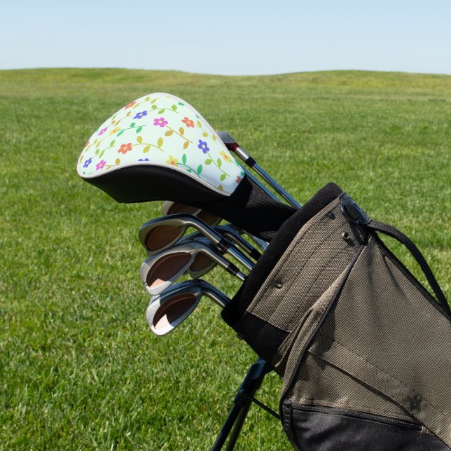 Colourful Flowers, Floral Pattern, Greenery, Boho Golf Head Cover (In Situ)
