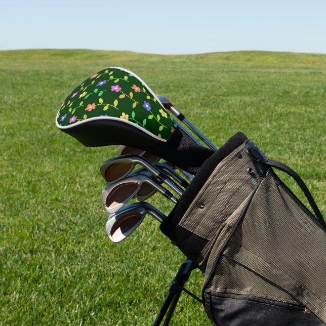 Colourful Flowers, Floral Pattern, Greenery, Boho Golf Head Cover (In Situ)