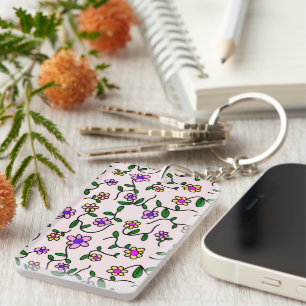 Colourful Flowers, Floral Pattern, Greenery, Boho Keychain