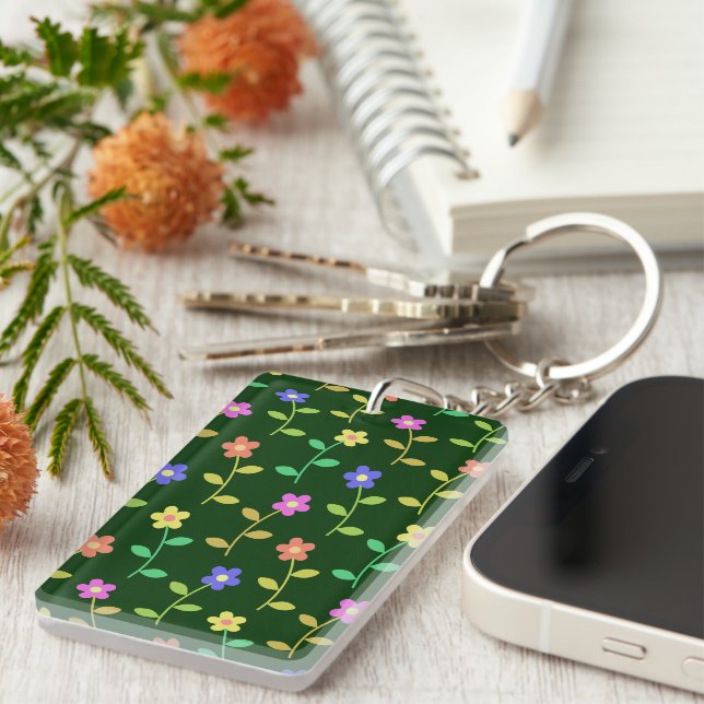 Colourful Flowers, Floral Pattern, Greenery, Boho Keychain (Front Right)