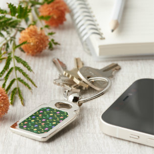 Colourful Flowers, Floral Pattern, Greenery, Boho Keychain