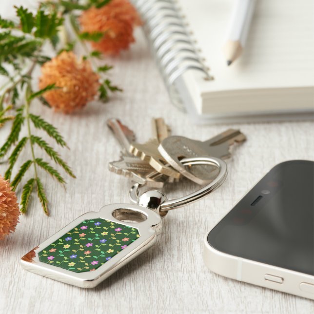 Colourful Flowers, Floral Pattern, Greenery, Boho Keychain (Side)