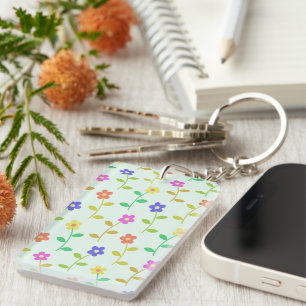 Colourful Flowers, Floral Pattern, Greenery, Boho Keychain