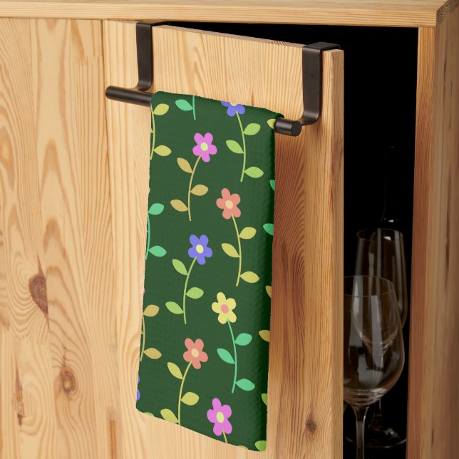 Colourful Flowers, Floral Pattern, Greenery, Boho Kitchen Towel (Thirds Fold)