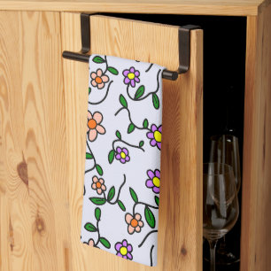 Colourful Flowers, Floral Pattern, Greenery, Boho Kitchen Towel
