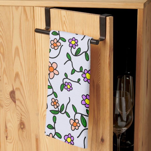 Colourful Flowers, Floral Pattern, Greenery, Boho Kitchen Towel (Thirds Fold)