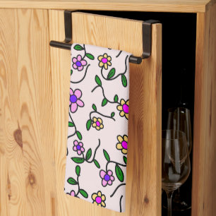Colourful Flowers, Floral Pattern, Greenery, Boho Kitchen Towel