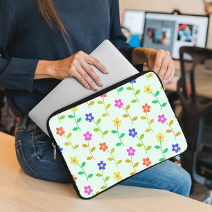 Colourful Flowers, Floral Pattern, Greenery, Boho Laptop Sleeve