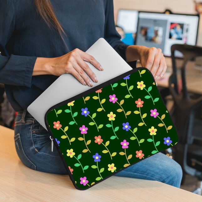 Colourful Flowers, Floral Pattern, Greenery, Boho Laptop Sleeve (Creator Uploaded)
