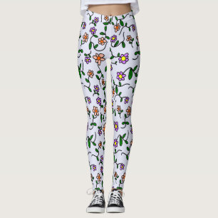 Colourful Flowers, Floral Pattern, Greenery, Boho Leggings