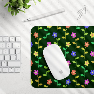 Colourful Flowers, Floral Pattern, Greenery, Boho Mouse Pad