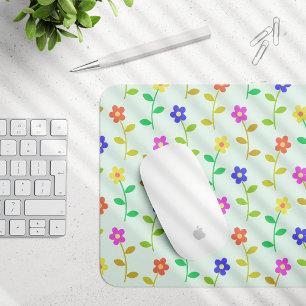 Colourful Flowers, Floral Pattern, Greenery, Boho Mouse Pad