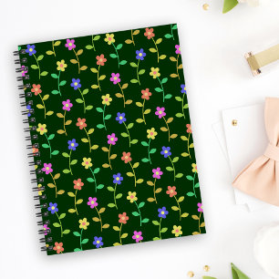 Colourful Flowers, Floral Pattern, Greenery, Boho Notebook
